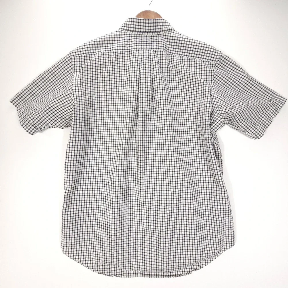 Vintage Polo Ralph Lauren Shirt Mens‎ L Black White Gingham Plaid Short Sleeve